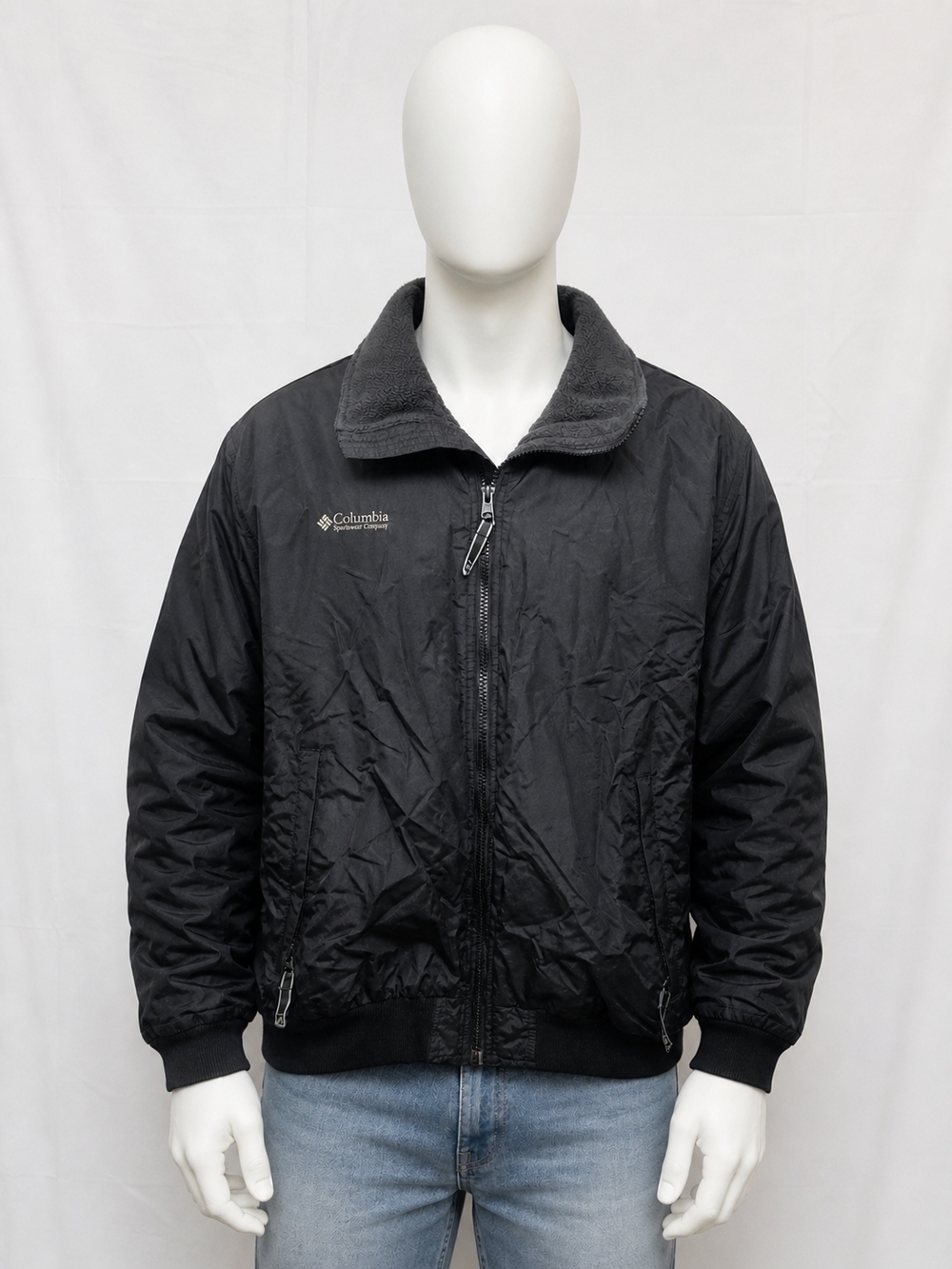 Columbia Black Fleece Lined Full Zip Jacket Men's Large Windbreaker Coat